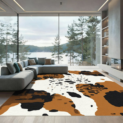 Brown White Black Splatter Hide Rug