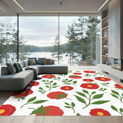 Red Floral Sprig Repeating Arrangement Rug