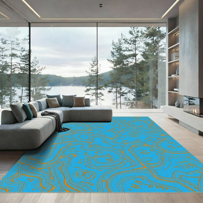Azure Orange Abstract Wavy Lines Rug