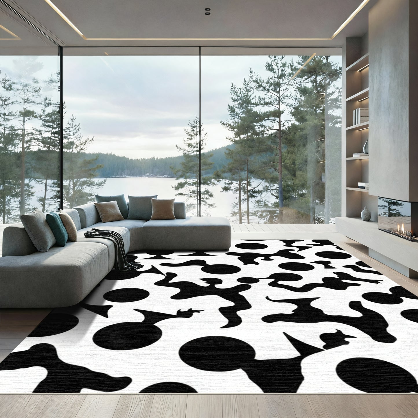 Bold Black Abstract Amorphous Shapes Rug