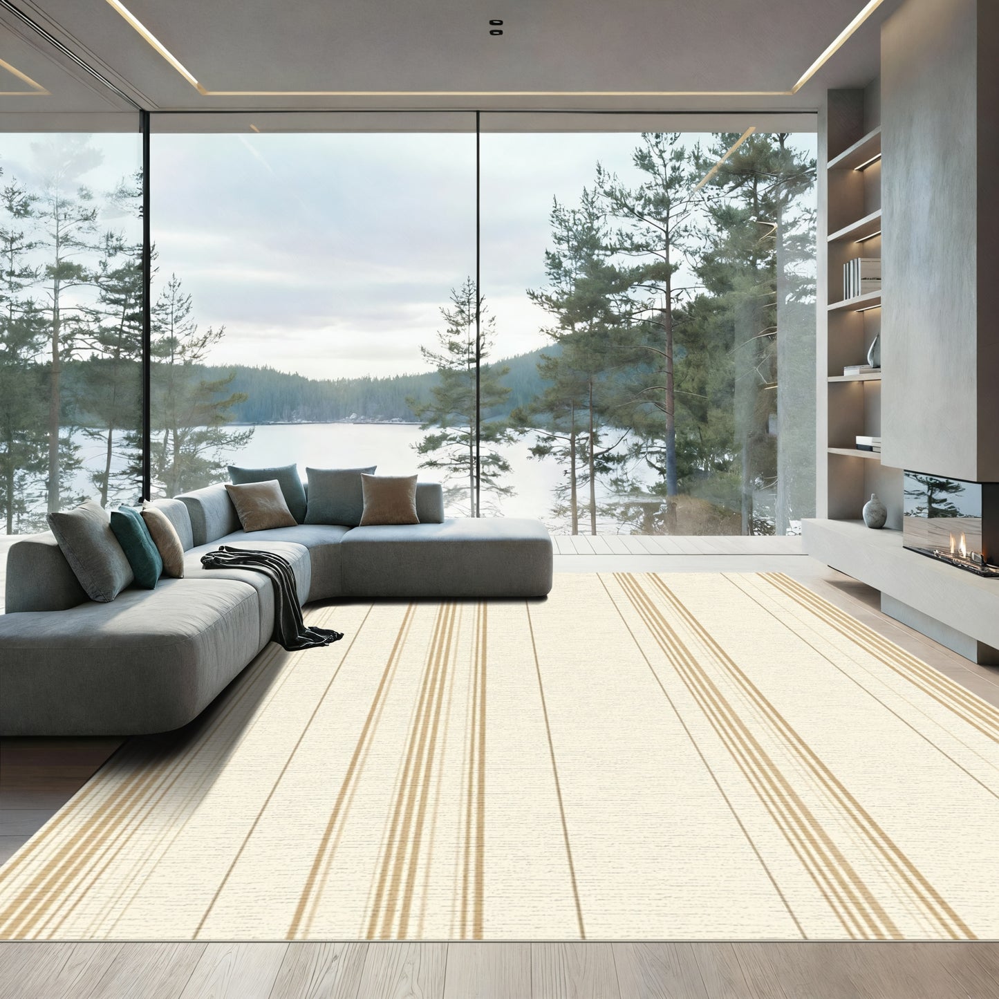 Soft Beige Thin Stripe Rug