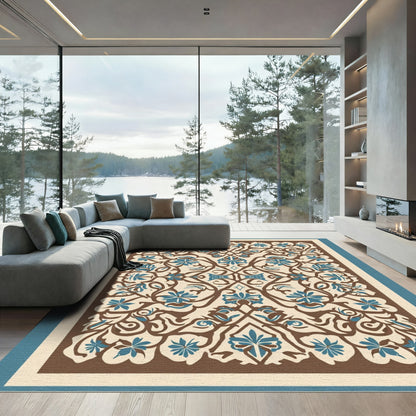 Brown Blue Scrolling Floral Harmony Rug