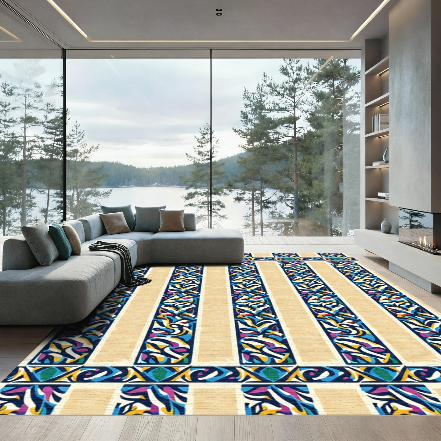 Bold Striped Abstract Medallion Rug