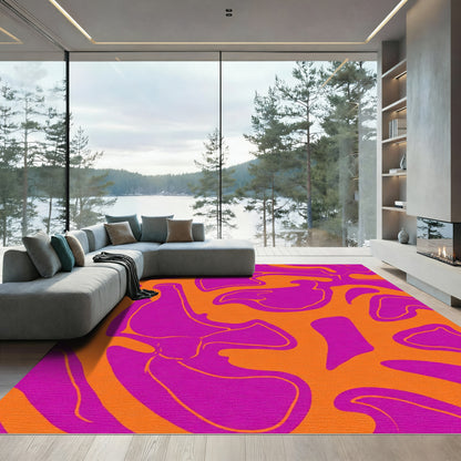 Bold Magenta Orange Swirl Flow Rug