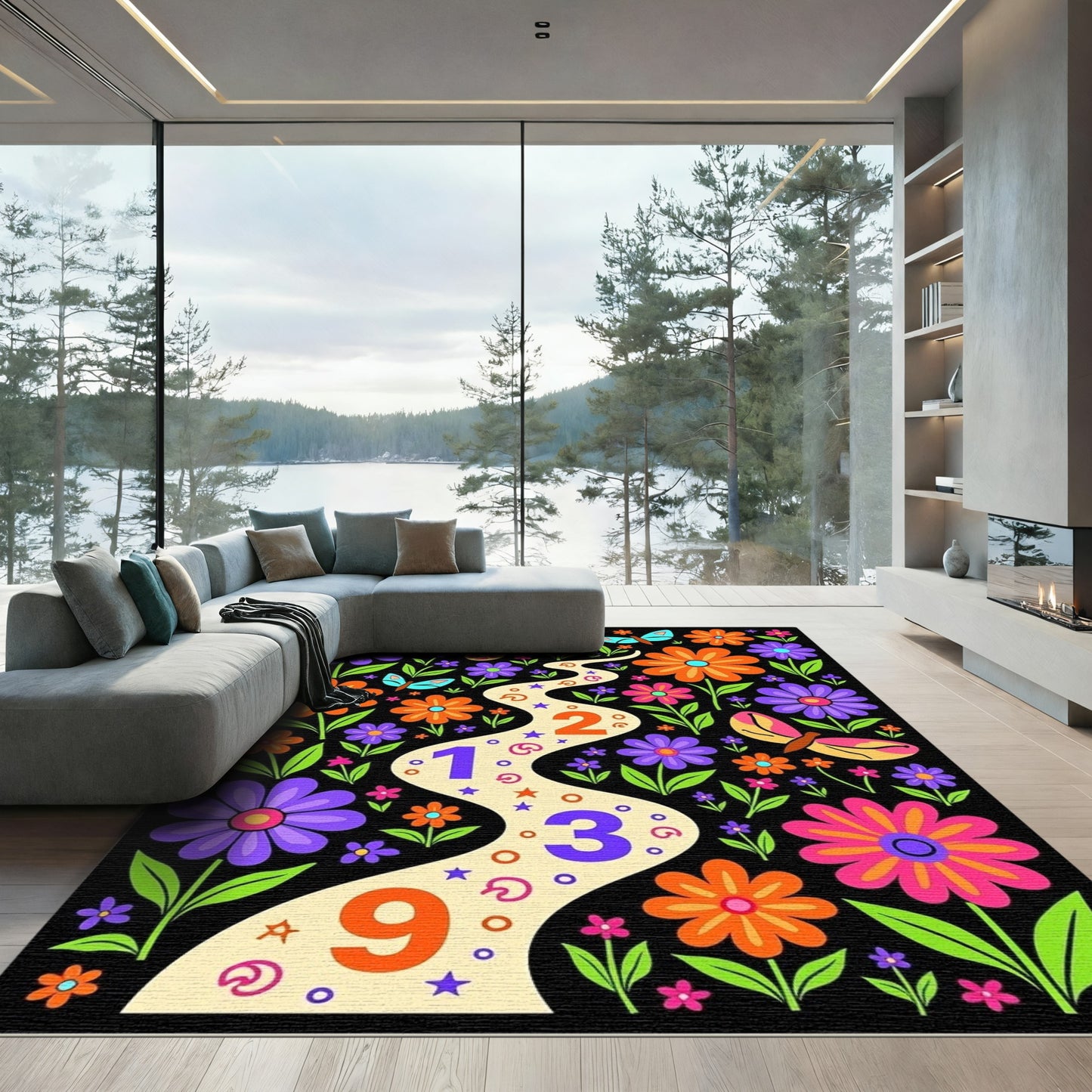 Retro Floral Butterflies Garden Path Rug
