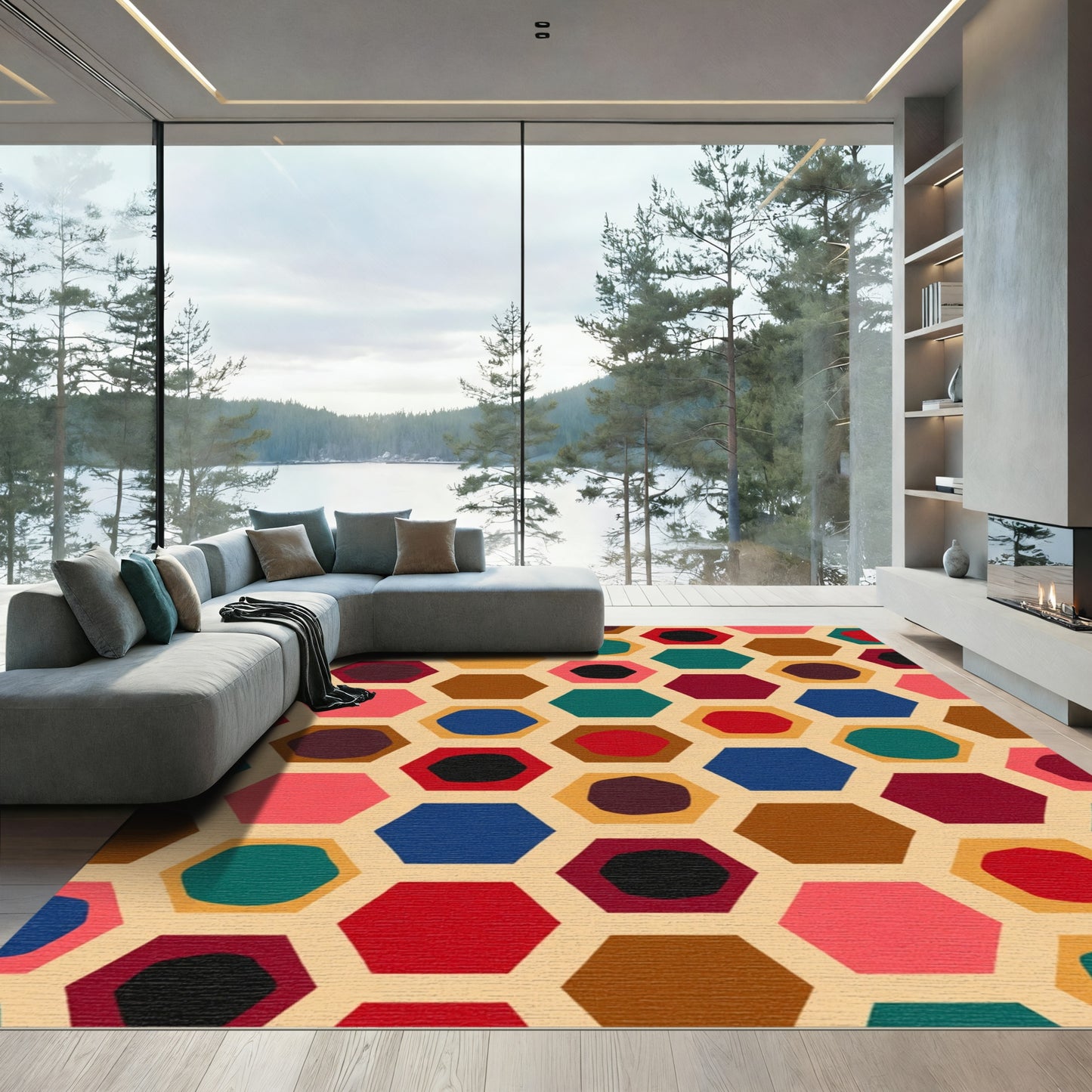 Retro Geometric Hexagon Colors Rug