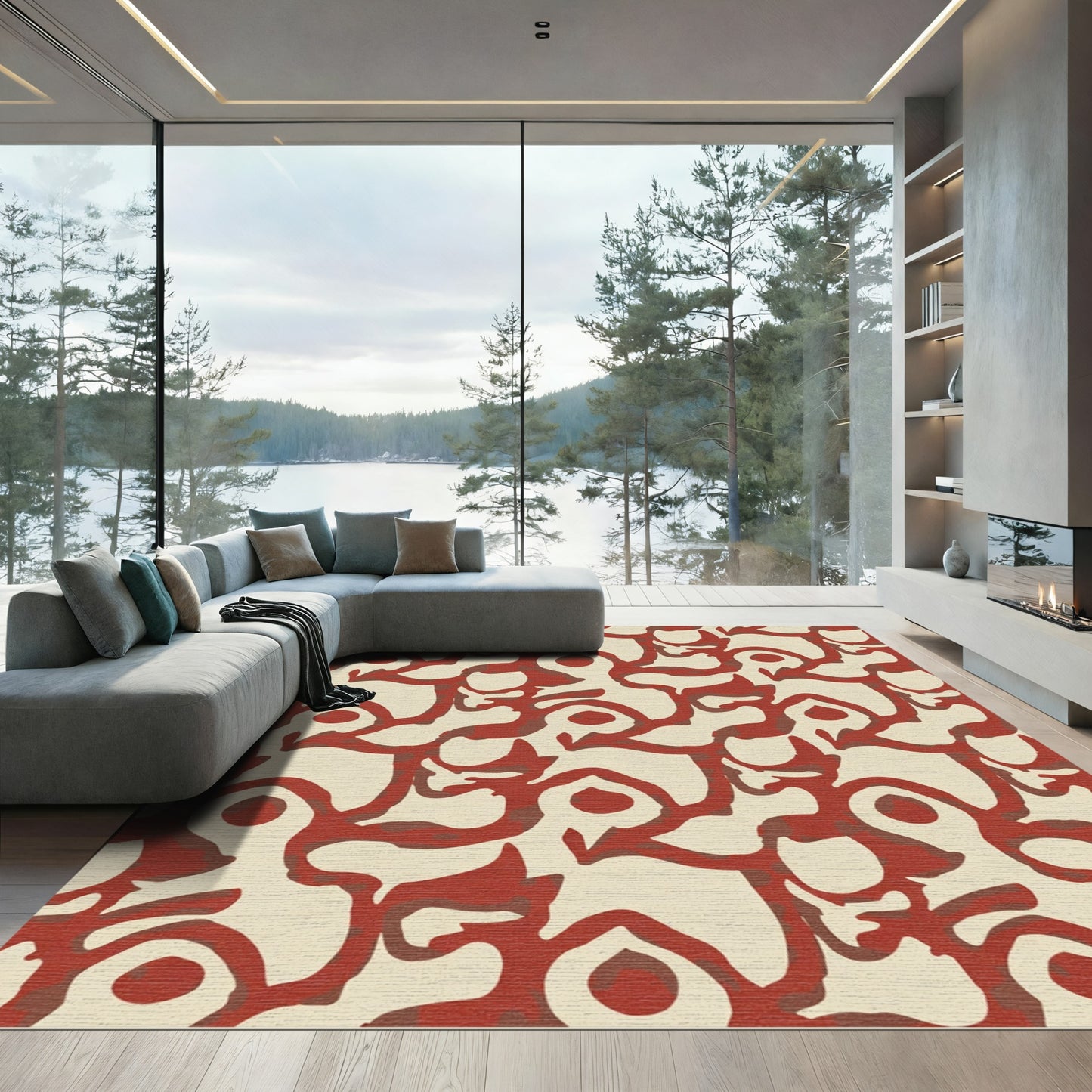 Earthy Red Abstract Organic Flow Rug