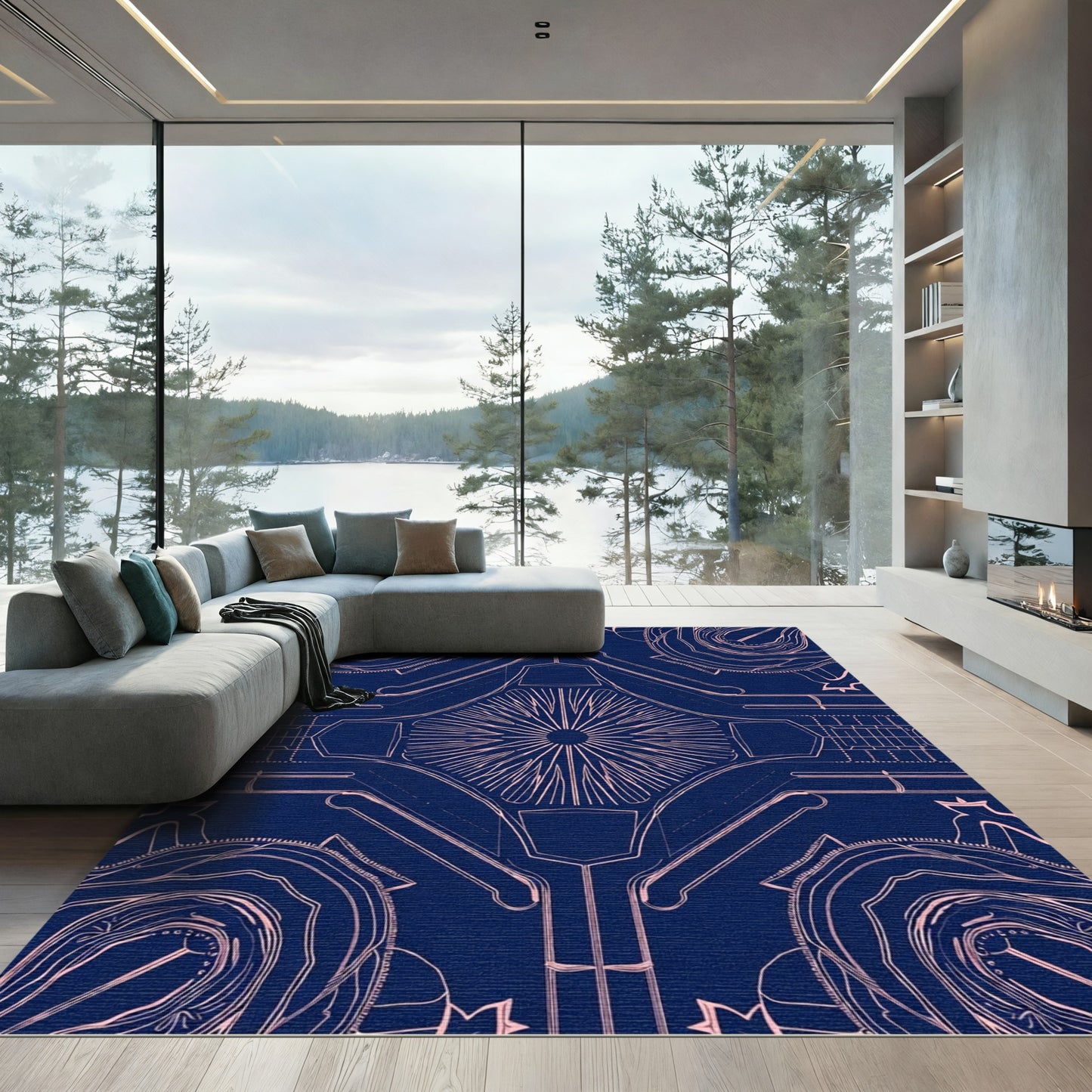 Midnight Pink Architectural Intricate Rug