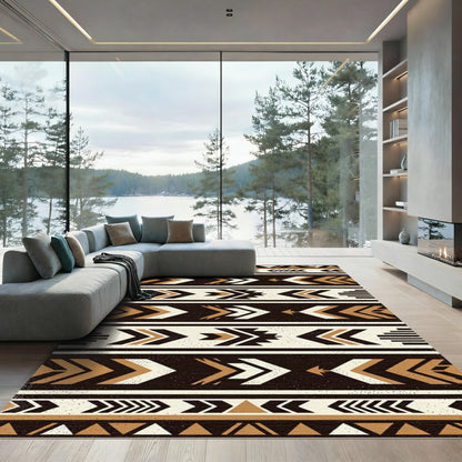 Brown, White, Tan Geometric Aztec Rug