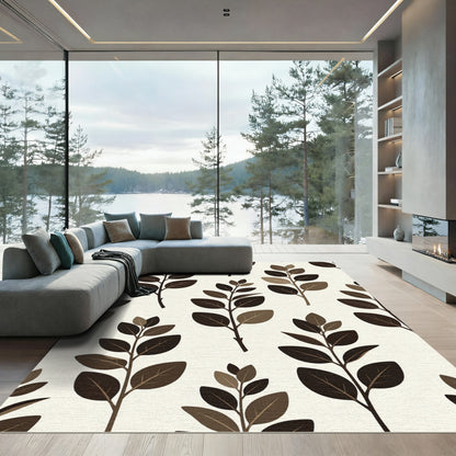 Earthy Brown Branch Foliage Pattern Rug