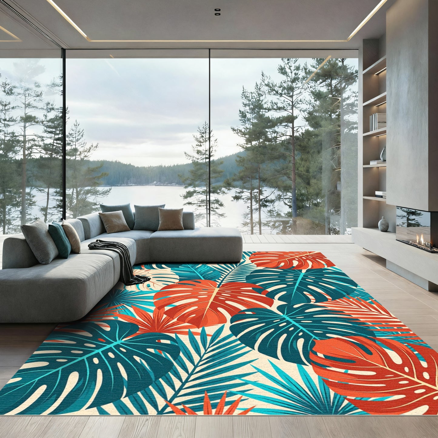 Vibrant Tropical Foliage Botanical Jungle Rug