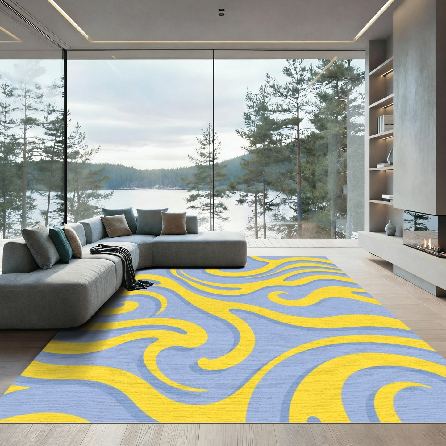 Yellow Swoosh Swirl Lavender Rug