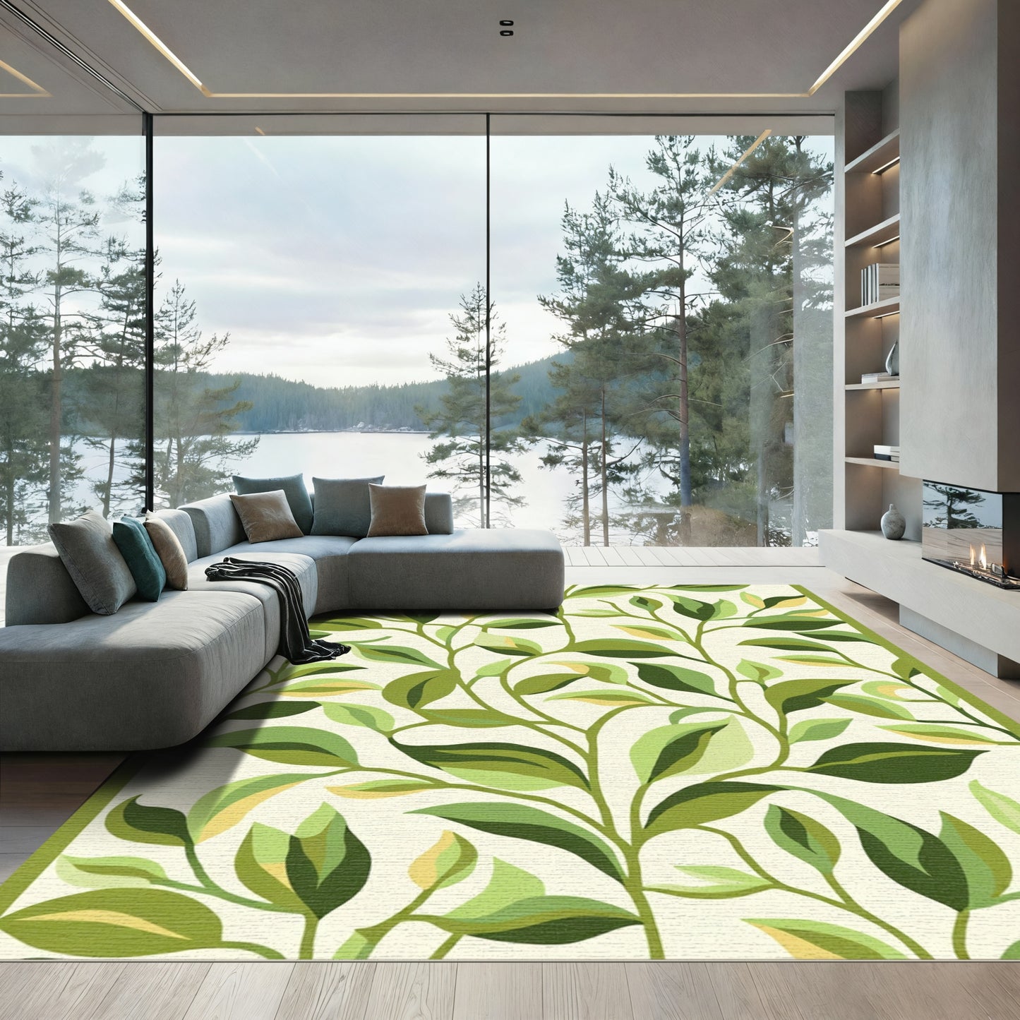 Verdant Leafy Vine Branches Rug