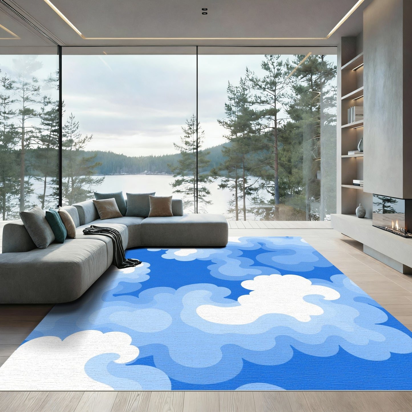 Bright Sky Layered Cloud Forms Rug