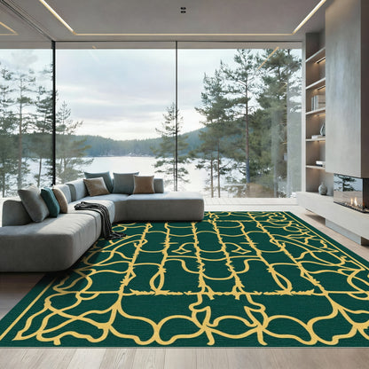 Emerald Gold Flowing Scrollwork Rug