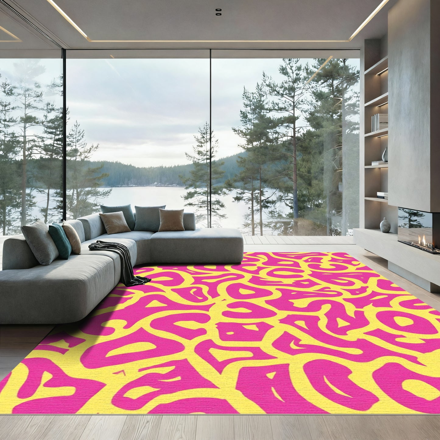 Pink Yellow Organic Flow Rug