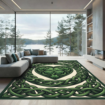 Intricate Emerald Celtic Knot Heart Rug