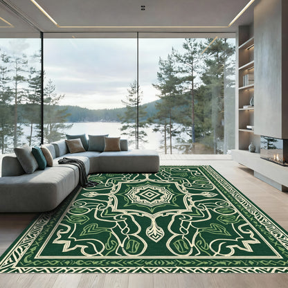 Deep Green Ornate Vine Bloom Rug