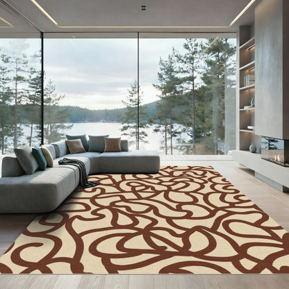 Brown Beige Abstract Swirl Rug
