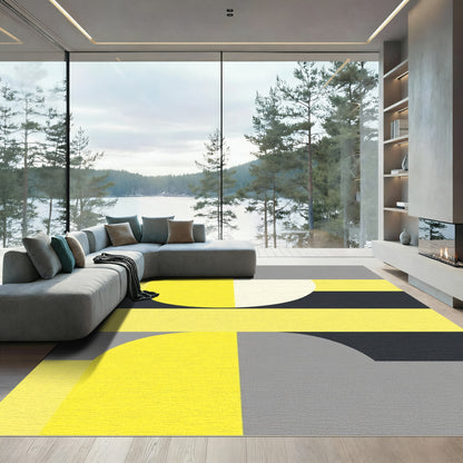 Modern Yellow Gray Geometric Arcs Rug