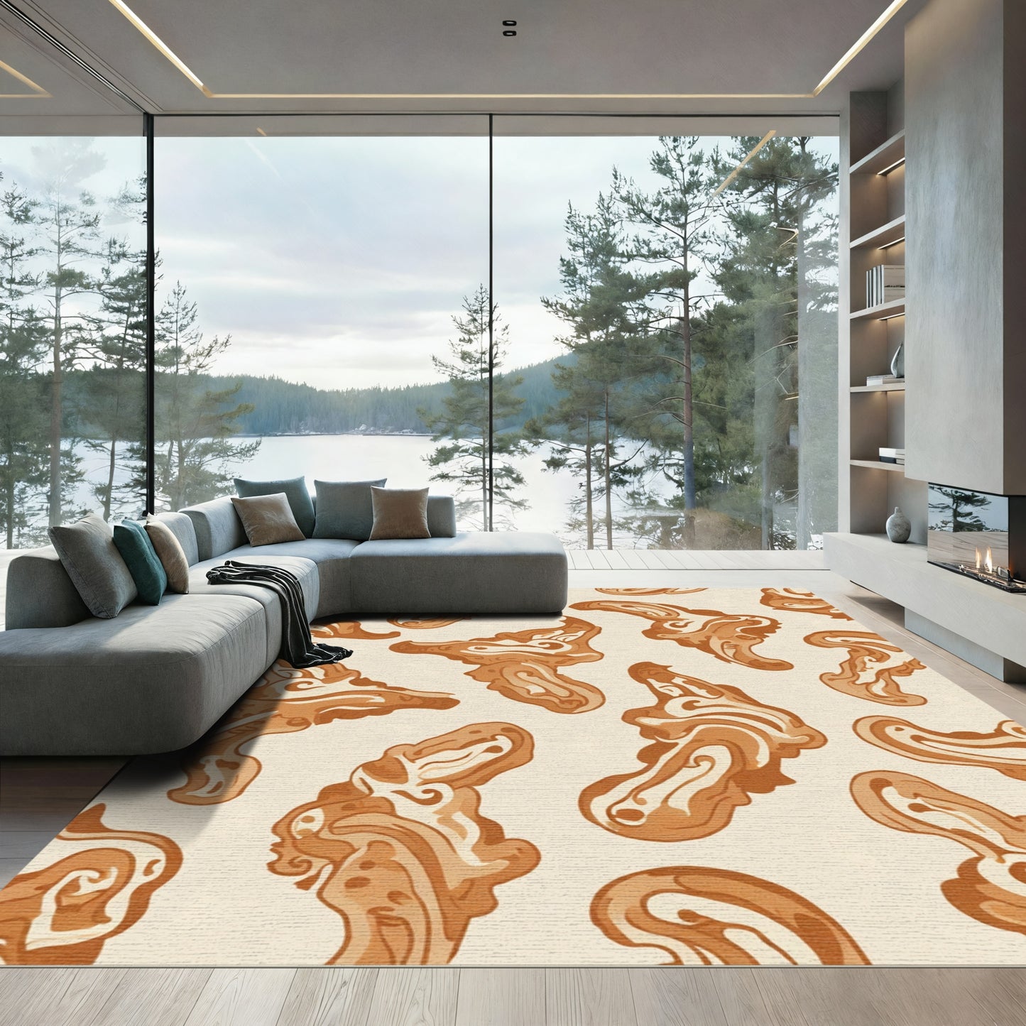 Burnt Orange Abstract Organic Shapes Rug