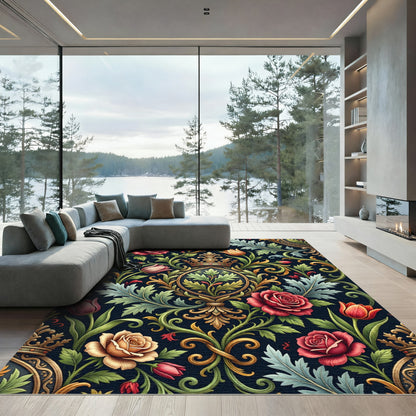 Ornate Royal Floral Crown Damask Rug