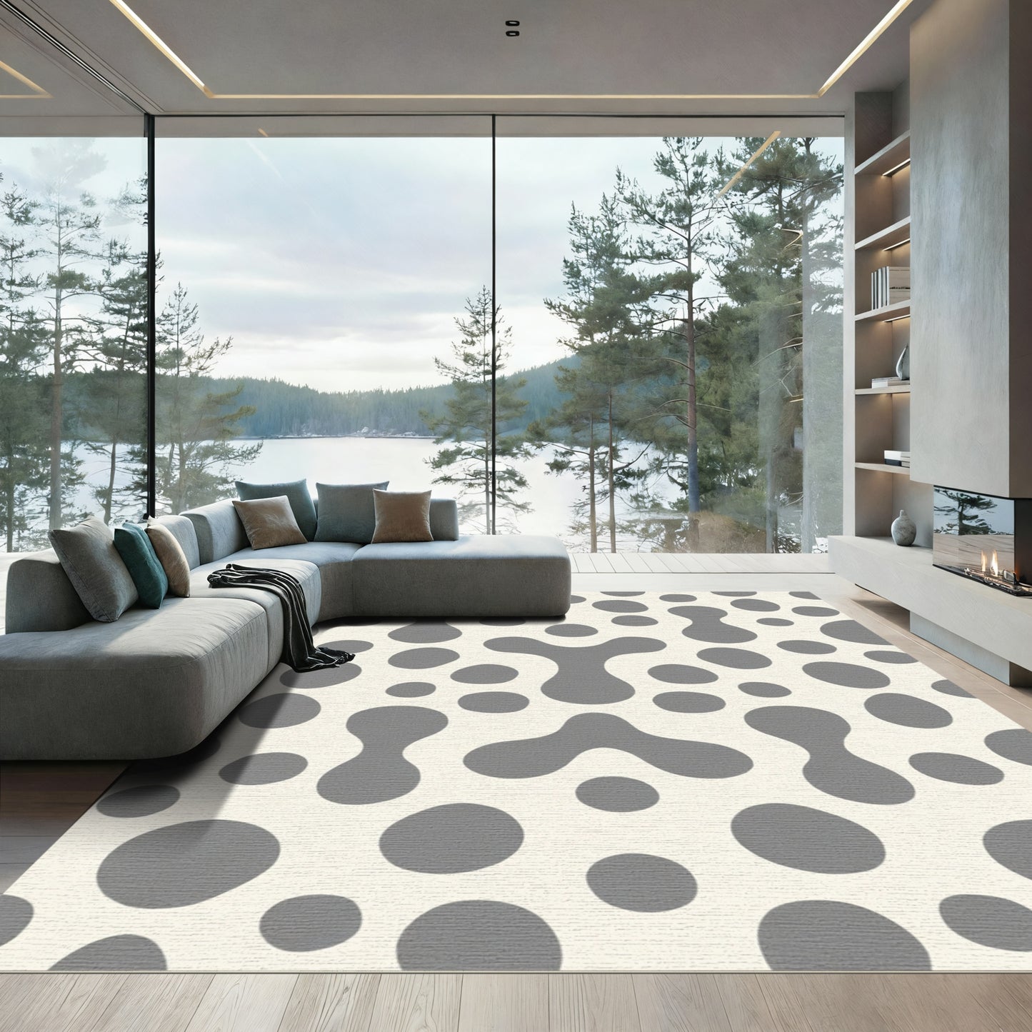 Mid Century Gray Blob Scatter Rug