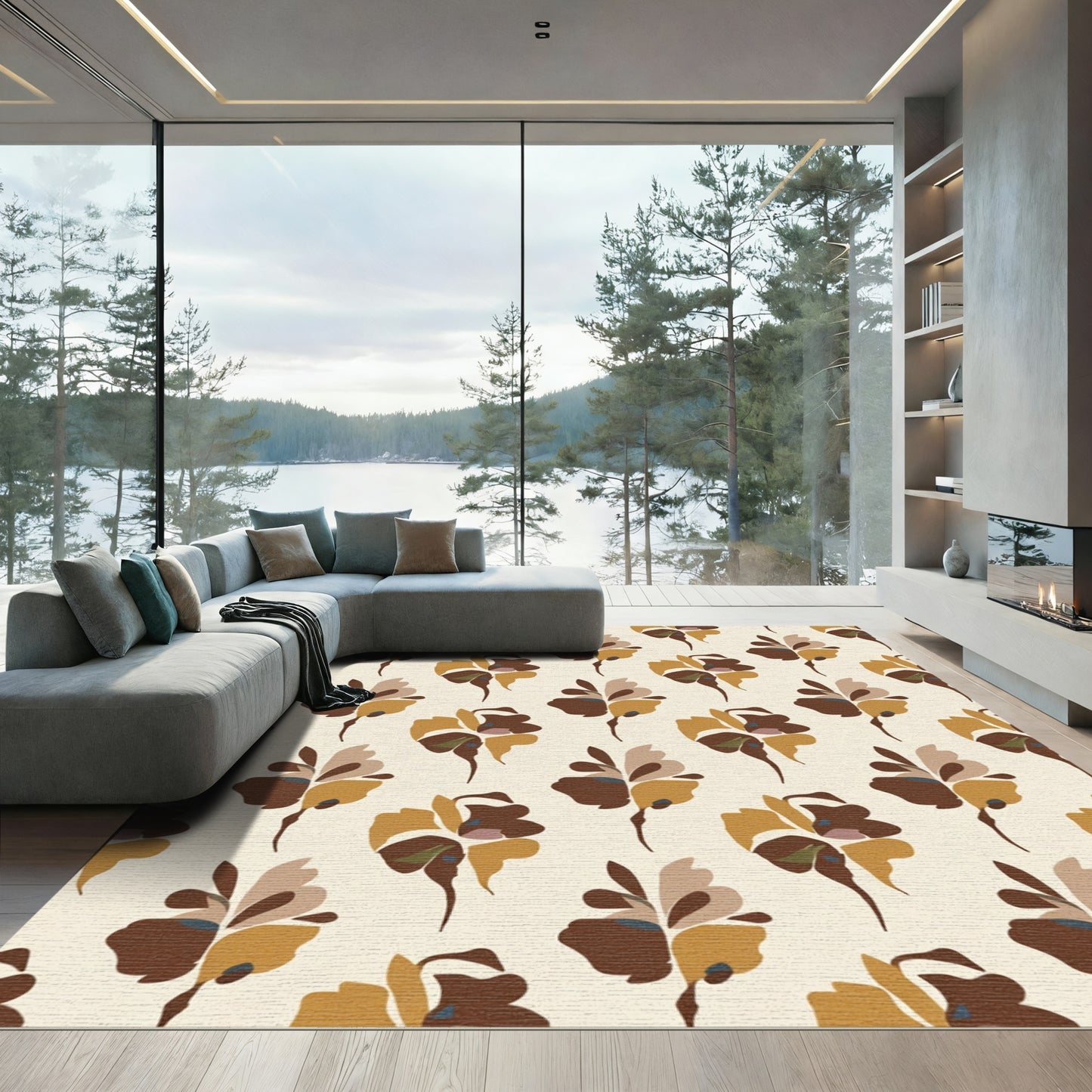 Earthy Toned Abstract Floral Medallions Rug