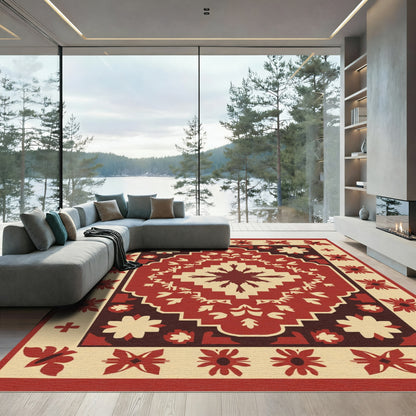Crimson Floral Border Medallion Rug