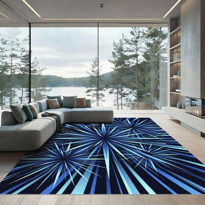 Dynamic Blue Starburst Explosion Rug