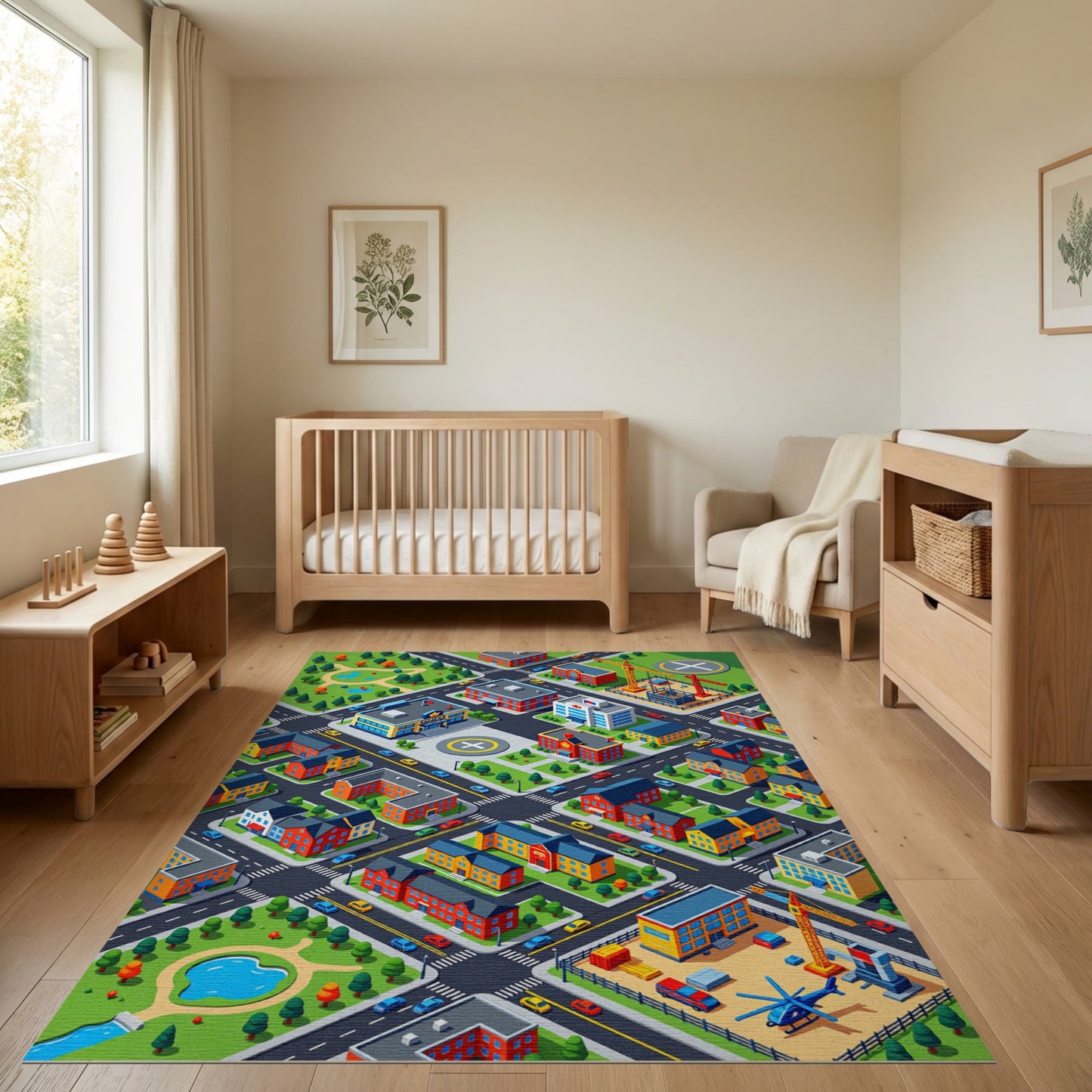 Colorful Isometric Urban Cityscape Rug