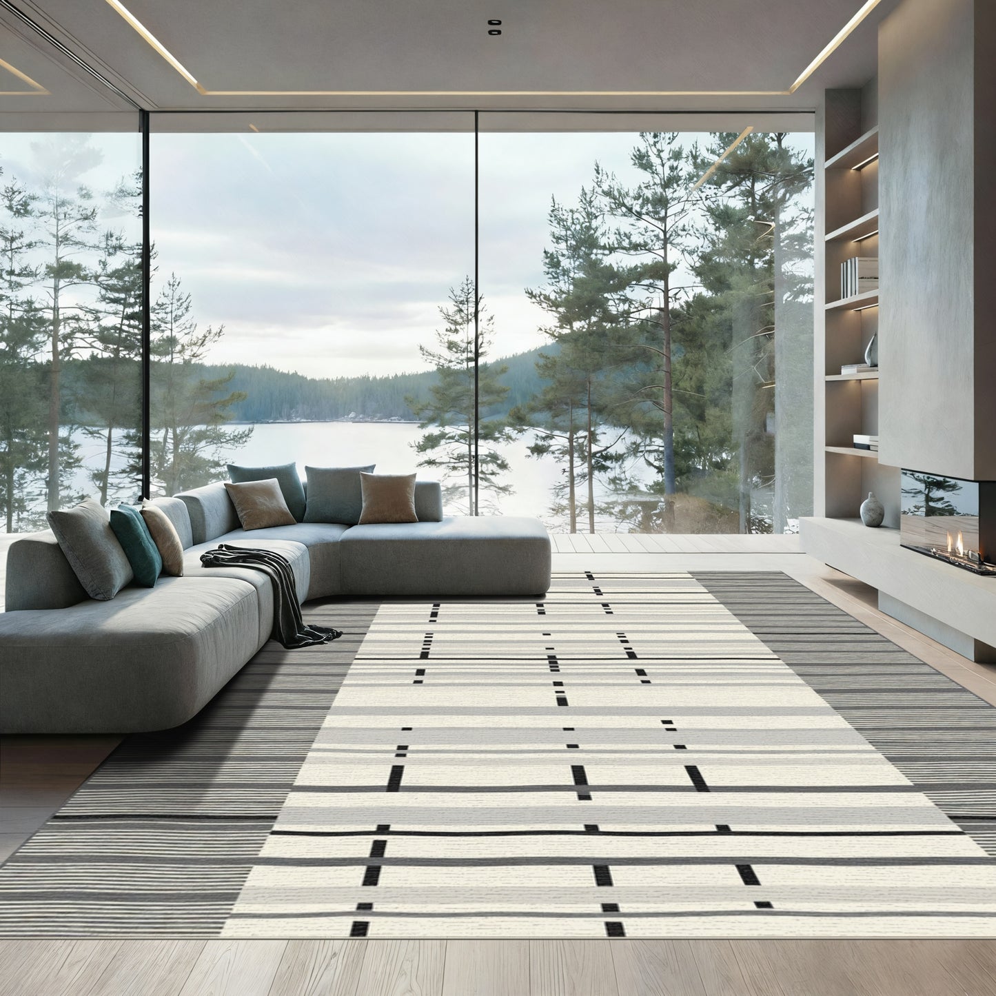 Monochromatic Textured Stripe Composition Rug
