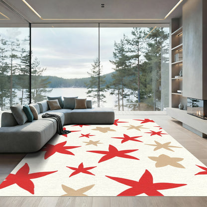 Red Tan Starburst Scatter Rug