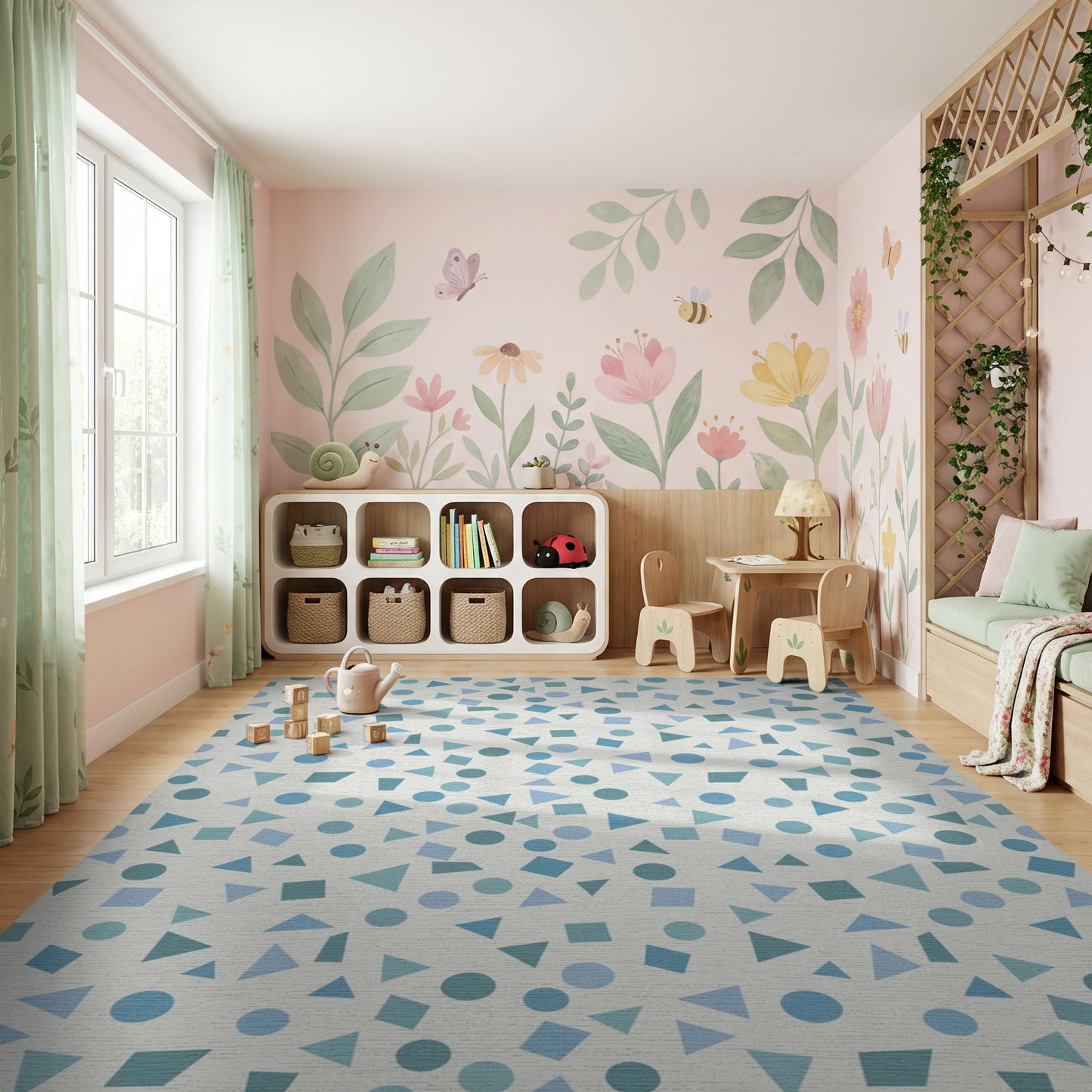 Abstract Blue Triangles Geometric Rug