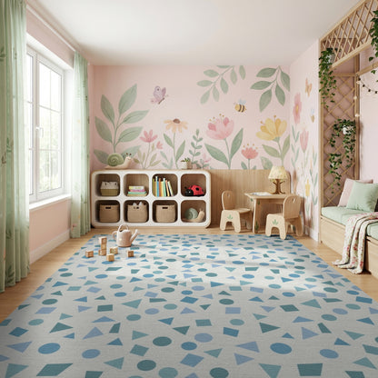 Abstract Blue Triangles Geometric Rug