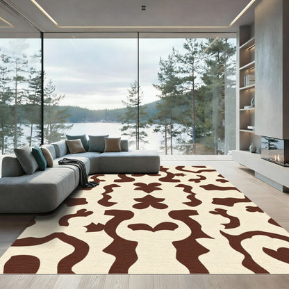 Cream Brown Abstract Organic Shapes Rug
