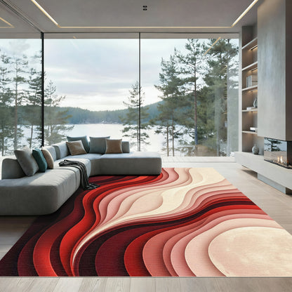 Crimson Red Gradient Wave Rug