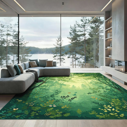 Enchanted Forest With Birds Butterflies Rug