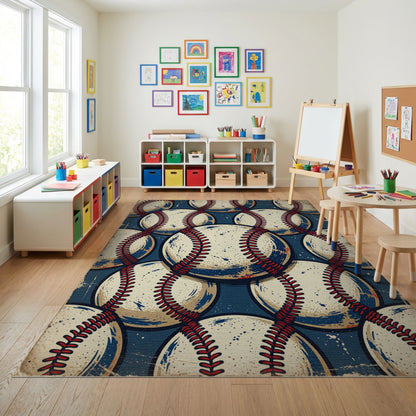 Vintage Distressed Baseball Navy Rug