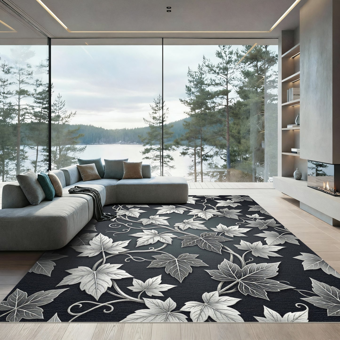 Silver Leaf Vine Pattern Rug