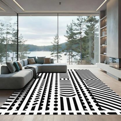 Black And White Geometric Stripe Composition Rug