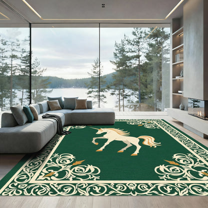 Elegant Cream Unicorn Green Border Rug