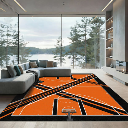Abstract Orange Black Court Geometric Rug