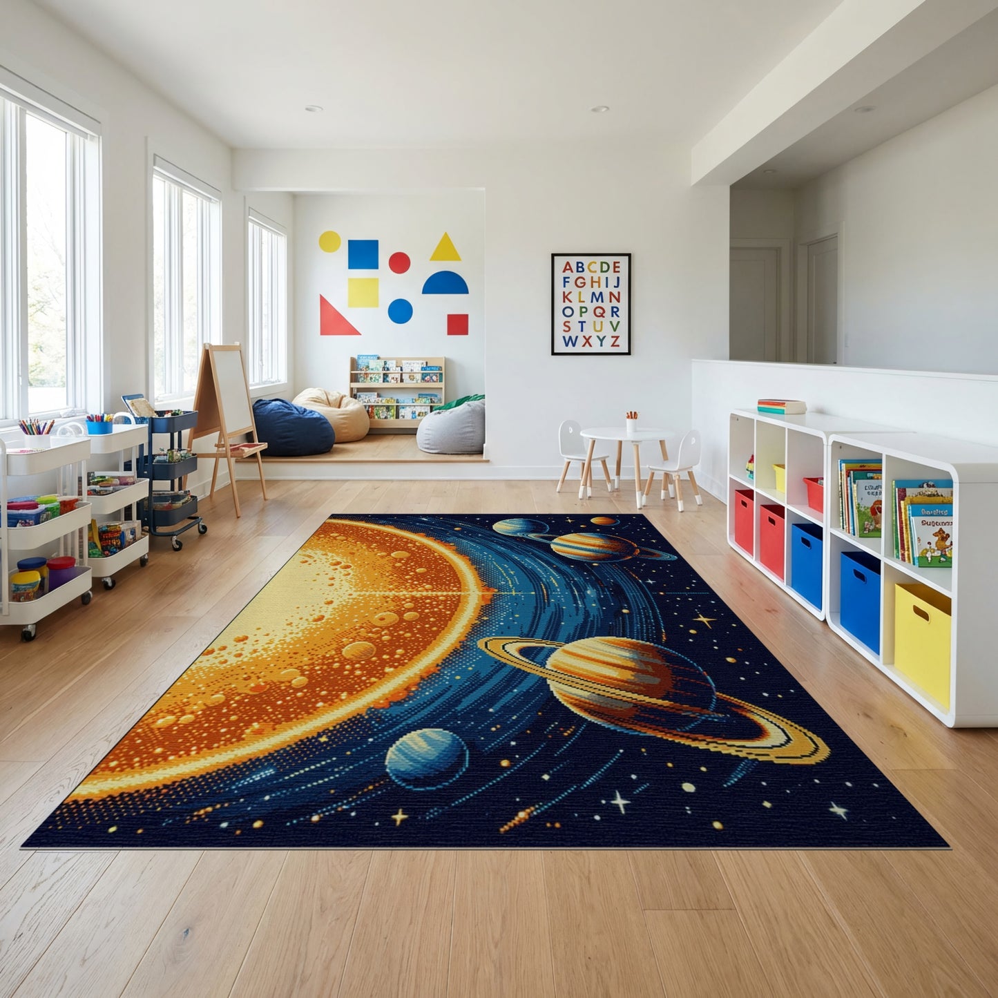 Retro Solar System Cosmic Planets Rug