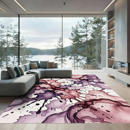 Ethereal Plum and Mauve Ink Splash Rug
