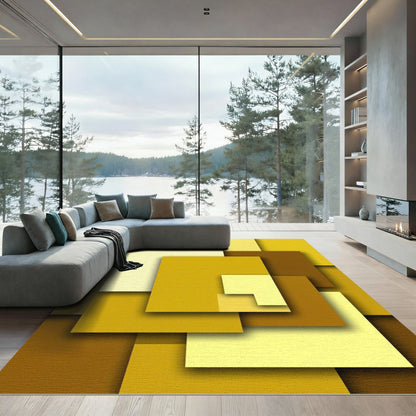 Modern Ochre Yellow Abstract Geometric Blocks Rug