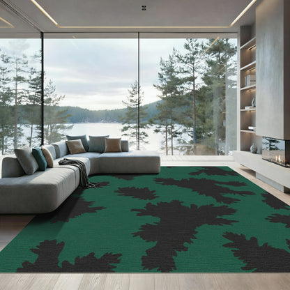 Deep Green Abstract Foliage Rug
