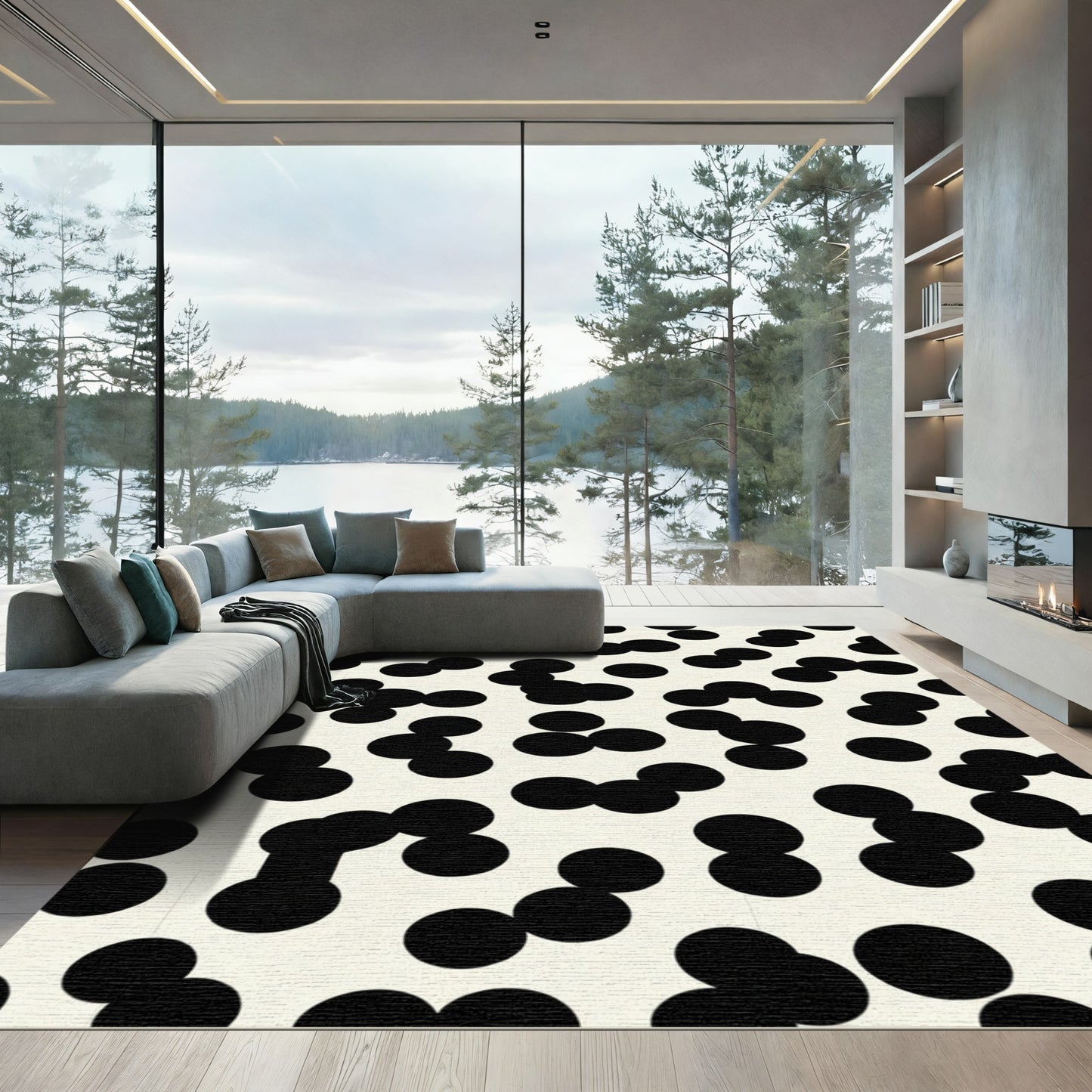 Black Circles Cream Background Composition Rug
