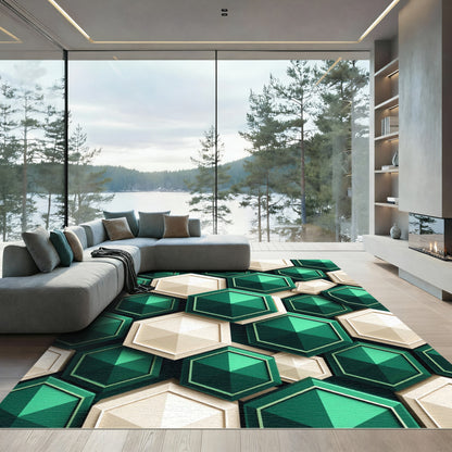 Emerald Cream Hexagon Tile Rug
