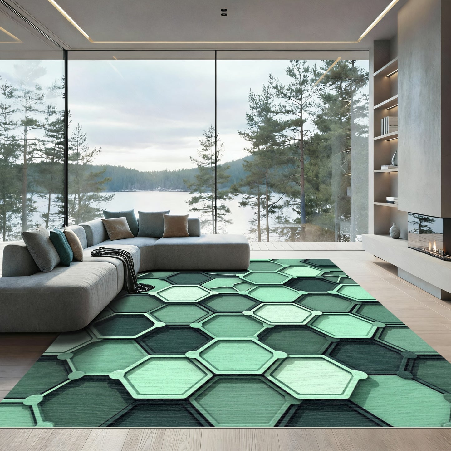 Aqua Geometric Honeycomb Array Rug